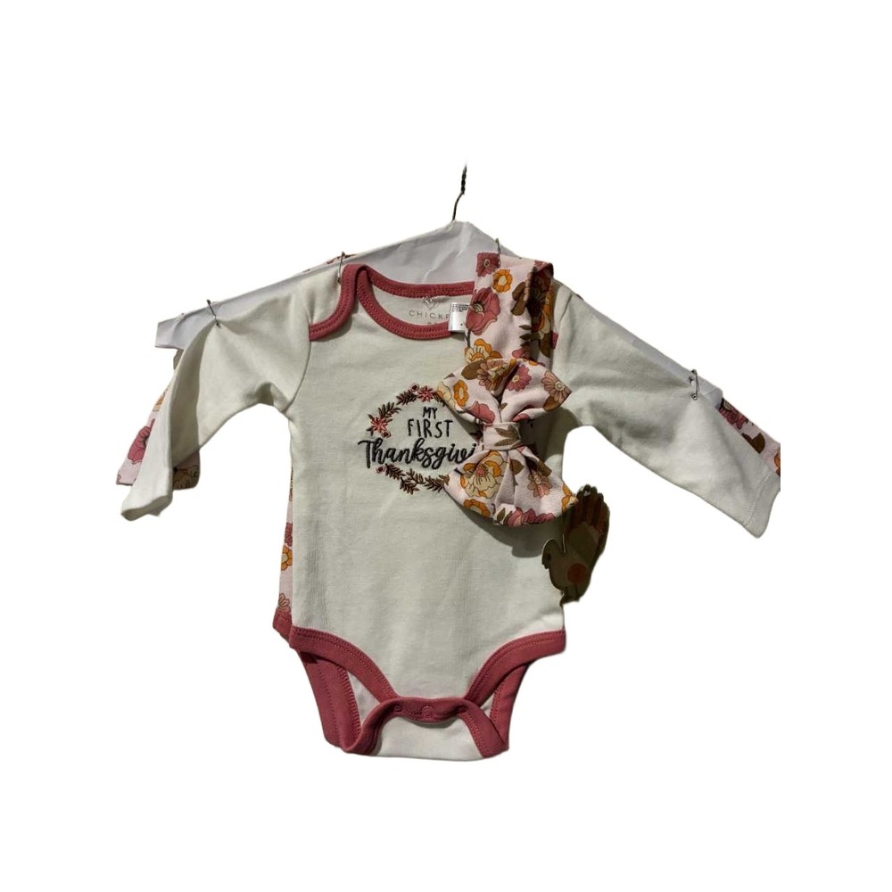 Chickpea Baby Girl My First Thanksgiving Long Sleeve Bodysuits & Bow Set‎ 0-3M